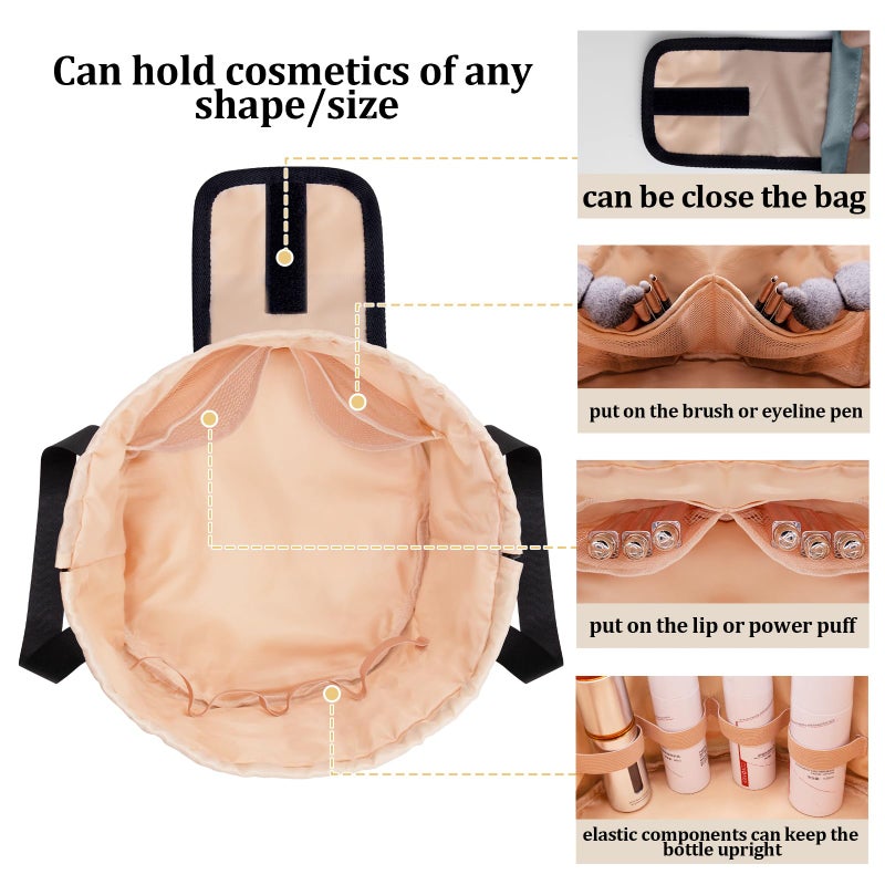 TAPMEI Barrel Drawstring Makeup Bag Large Travel Makeup Bag Portable Large Capacity Cosmetic Bag Toiletry Organizer for Travel Accessories Make Up Essentials and Hair Product Gifts for Women (greyish blue) - Image 2